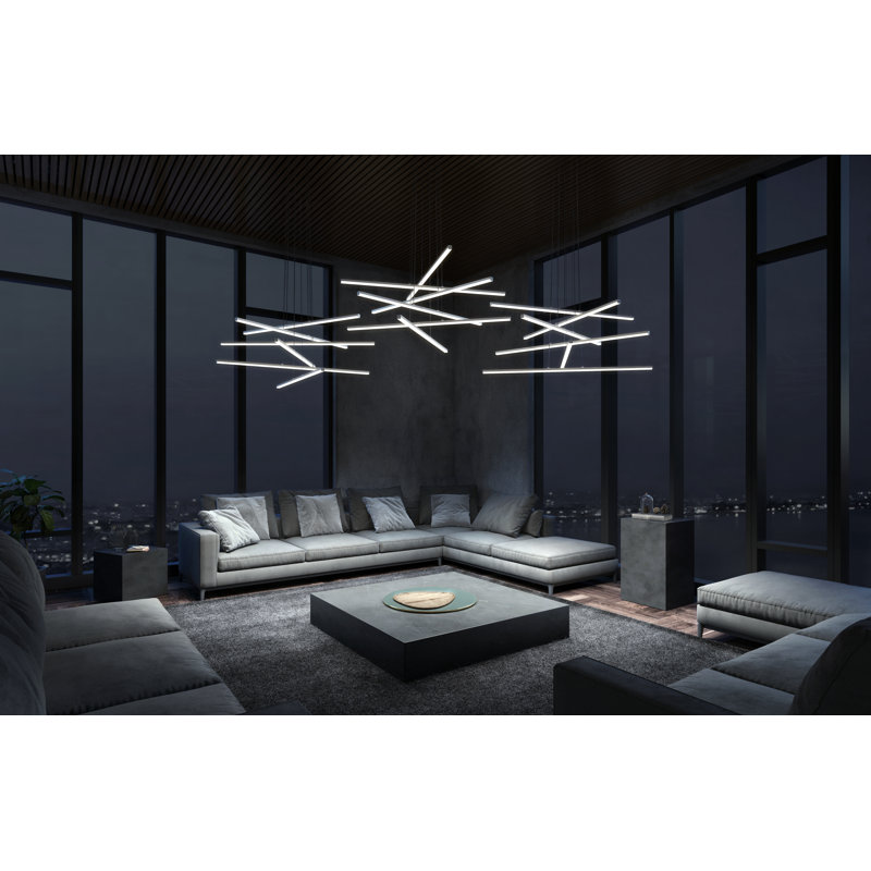 Lustre linéaire moderne à 6 lumières Stix, Aluminium satiné brillant