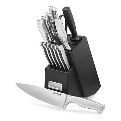 Cuisinart 15-Piece Kitchen Knife Block Set, Stainless Steel, Black