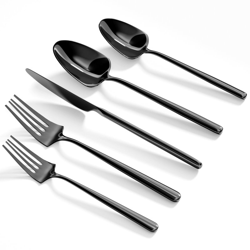 20-Piece Stainless Steel Silverware Set For 4 - Black, Rust-Resistant, Dishwasher Safe - Perfect For Daily Use, Weddings, Parties, And Gifts