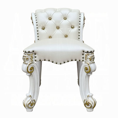 Tabouret de coiffeuse beige et argent antique avec garniture cloutée