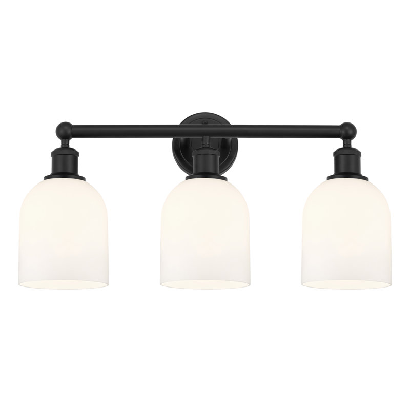 Abat-jour de salle de bain 3 lumières Edison Allysson, Blanc lustré, Noir mat