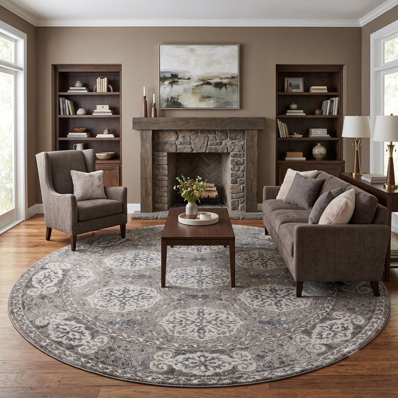 Tapis Honbl Contemporary Farmhouse Medallion, Rond 6 pi 7 po x 6 pi 7 po