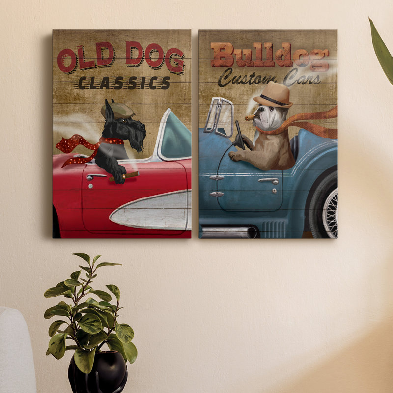 Old Dog Classics - ensemble de 2 peintures, H 48 po x l 64 po x P 1 po, Toile tendue