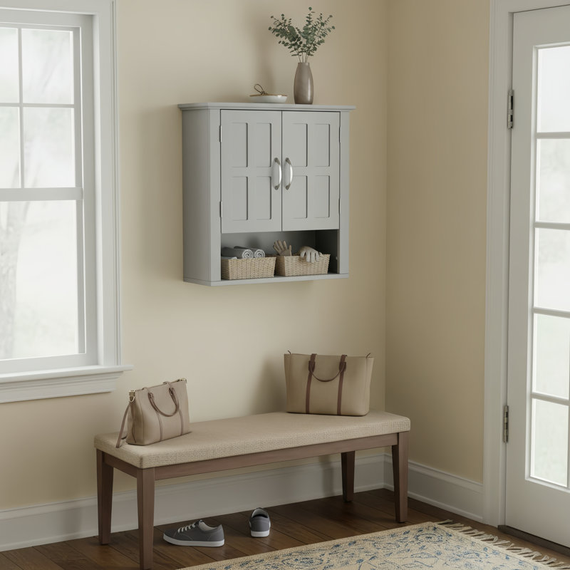 Armoire de rangement murale pour salle de bain, armoire murale multifonctionnelle avec tablettes réglables, Grey
