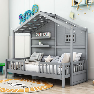 Trong Twin Size Wood House Bed with Shelves