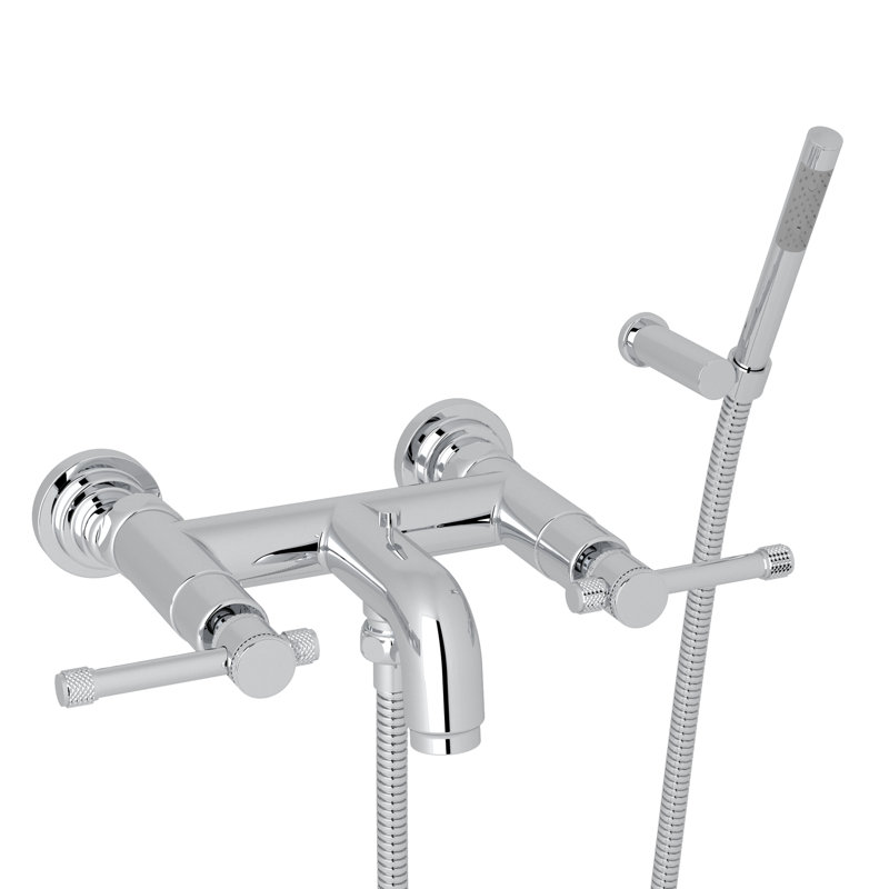 Campo Exposed Wall Mount Tub Filler, Polished Chrome, Industrial Metal Lever Handle