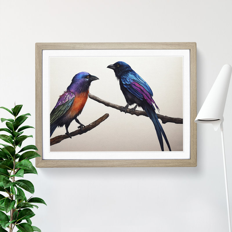 Crow Bird Watercolour Vol.3 - Framed Print, 25cm H x 34cm W x 2cm D, Oak
