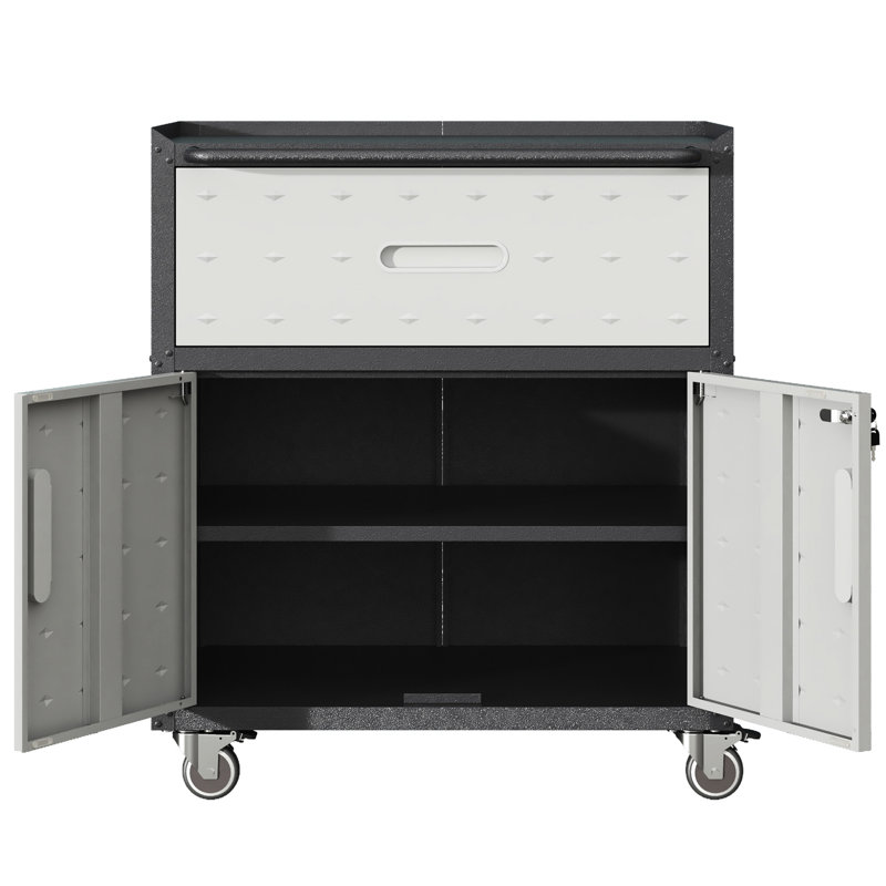 Rolling Metal Garage Tool Cabinet - 30.26"W X 17"D 35.13"H, 1 Drawer, 2 Locking Doors, Black And Gray Storage Unit With Wheels Doors Wheels, Gray,