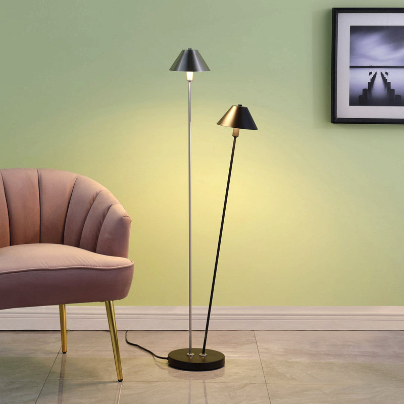 Lampe sur pied 47,5 po à DEL double finition G / 9 en nickel brossé noir / argenté Redman