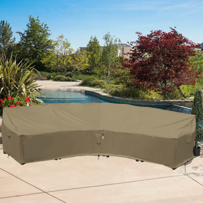 Housse courbée pour meubles de patio pour canapé modulaire d'extérieur, housse de canapé modulaire 600D imperméable renforcée de 190 po (128 po) et demi-lune pour l'extérieur de mobilier de jardin (kaki désert)