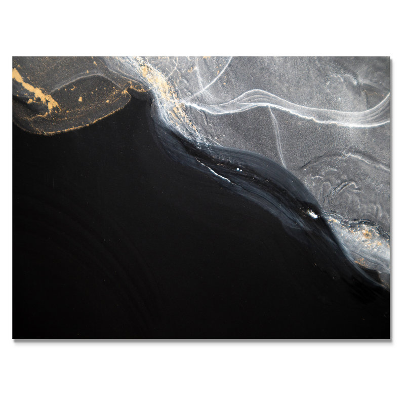 Gloden - Marbre noir et gris, art mural moderne sur toile, H 34 po x l 44 po x P 1,5 po, Toile tendue