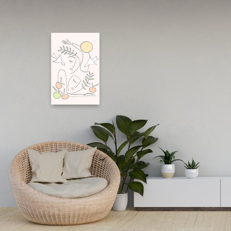Paisible visages et colombes, impression d'art moderne abstrait minimaliste, fruit, nature, H 24 po x l 16 po