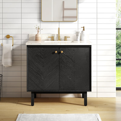Meuble-lavabo sur pied simple 36 po avec plateau en quartz Adele