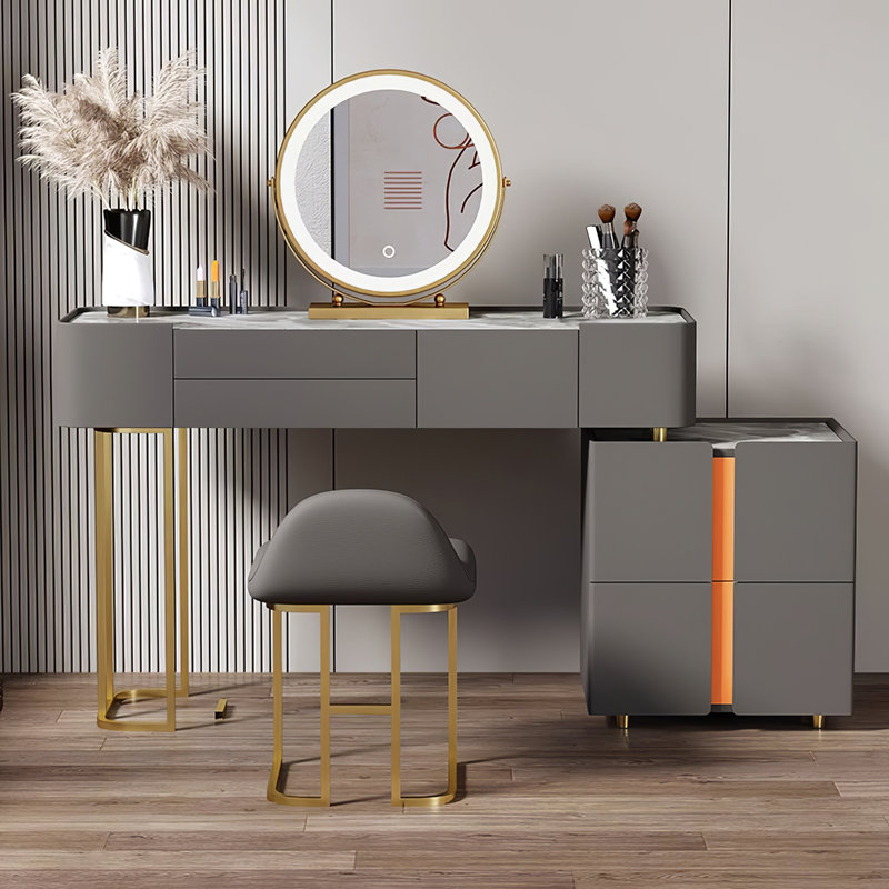Ensemble de coiffeuse 47,24 ", plateau en ardoise, tiroirs en bois massif et miroir à DEL à intensité variable
