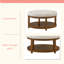 Grande table basse ronde avec repose-pieds rembourré en lin capitonné, grand repose-pieds avec tablette en bois massif, structure solide-1571270186