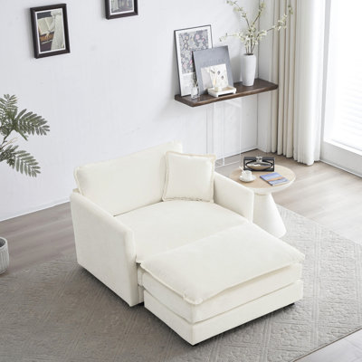 Chaise d'appoint de salon avec tissu chenille blanc, rembourrage en éponge, base confortable pour la chambre à coucher et la salle de lecture, structure en bois massif