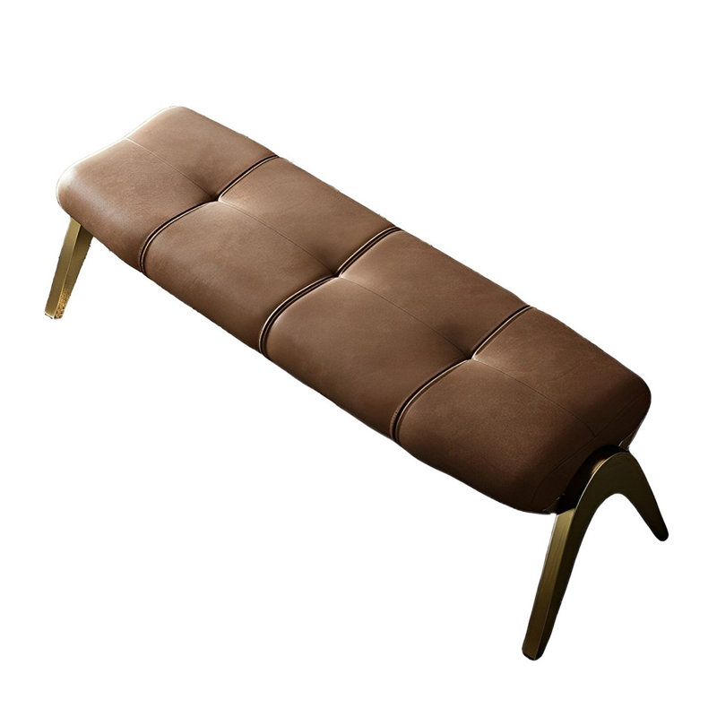 Iacovino Faux Leather Upholstered Bench, 17.71" H x 70.86" W x 17.71" D, Gold/Coffee