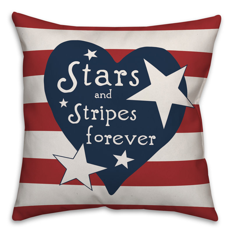  Housse et insert de coussin carré intérieur / extérieur Stars and Stripes Forever Heart, 18 po x 18 po