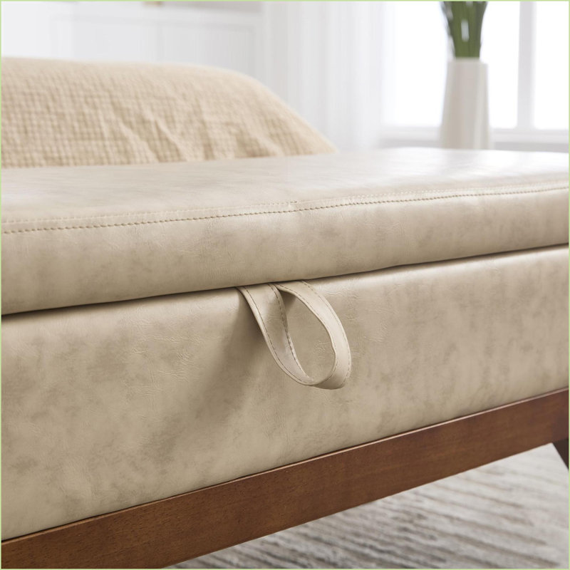 Ottoman with Hidden Storage - Teddy Wool Fabric for Bedroom Footstool, Extra Seating | Walnut Brown | Solid Wood