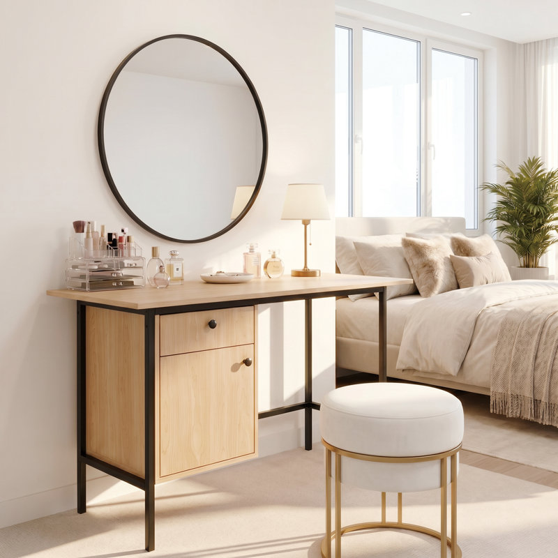 Modern Small Home Office Computer Desk with Drawer, Door Cabinet & File Storage - Compact Writing Study Desk for Bedroom