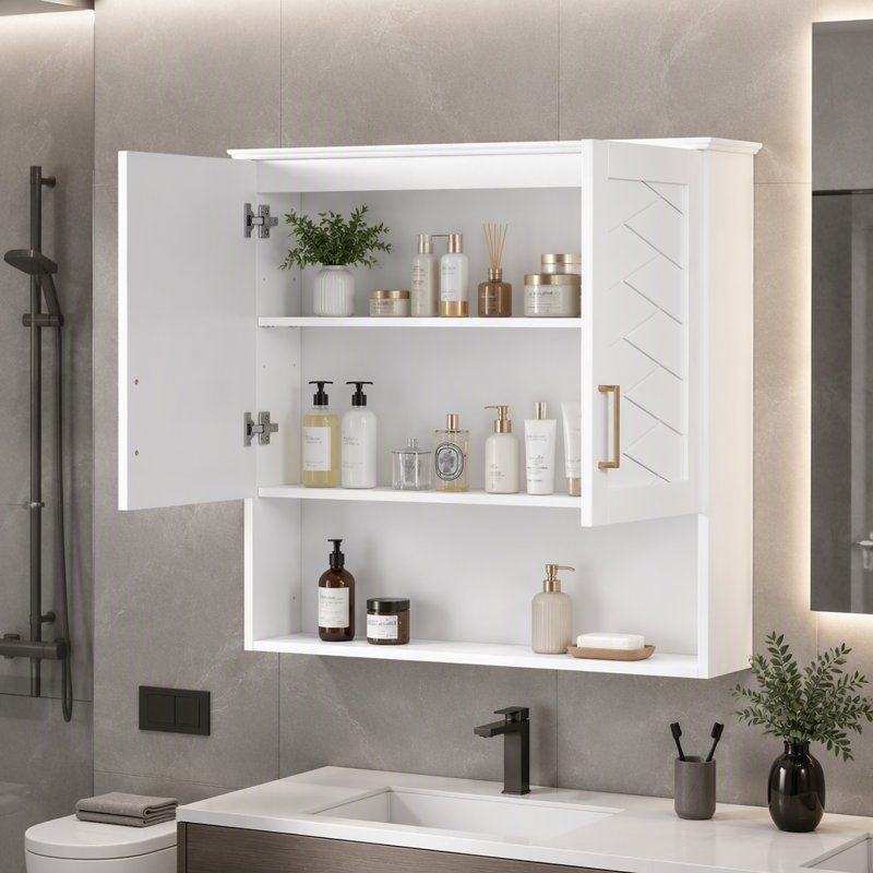 Armoire de salle de bain moderne de 76 cm (30 po) avec tablette réglable, armoire à pharmacie murale avec charnières à fermeture douce et design à étagères ouvertes