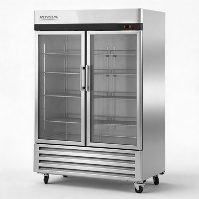 45 Cu.Ft. Stainless Steel Commercial Refrigerator In Silver With Wheels And Glass Door