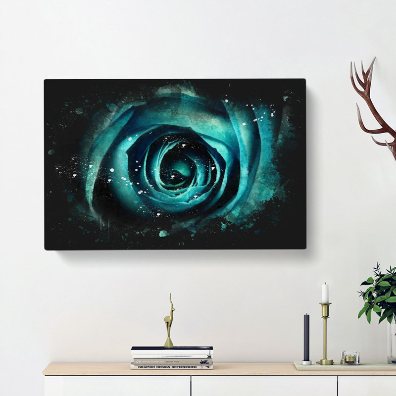 A Teal Rose - Wrapped Canvas Print, 60cm H x 91cm W x 3cm D