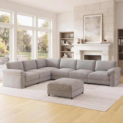 Oversized Sectional Couches,Reversible L-Shaped Chenille Cloud Sofa with Ottoman,Deep Seat Couch for Living Room, Apartment