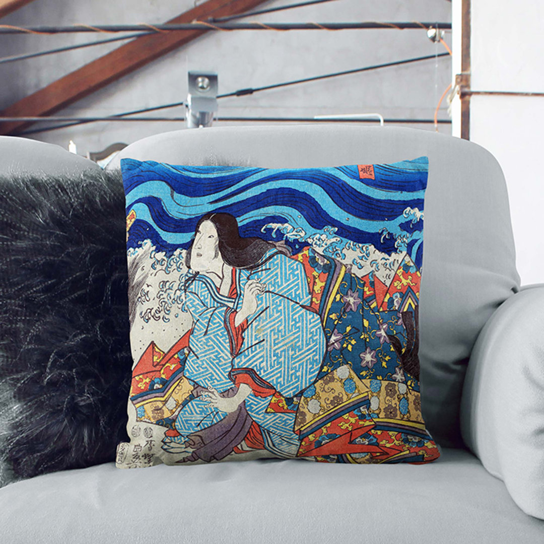Crashing Waves by Utagawa Kunisada Cushion with Filling