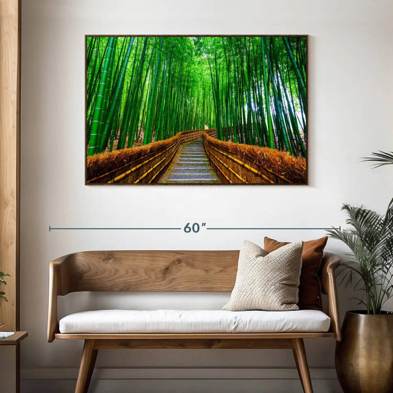 Bambou Arashiyama, 46 po x 31 po, Cadre flottant noyer