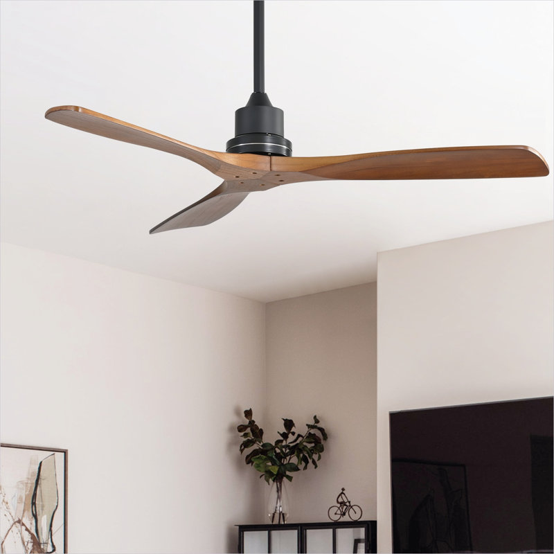 Ventilateur de plafond encastré 52 pouces avec télécommande, style industriel campagnard, pales en bois massif, noir de jais