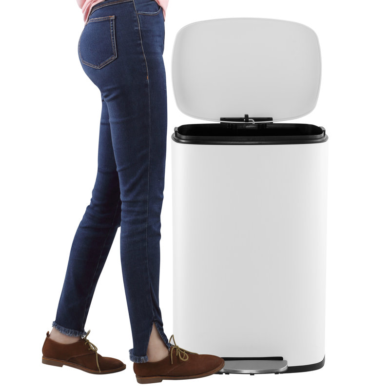 Steel Step On Kitchen Trash Can - 13.2 Gallons, White