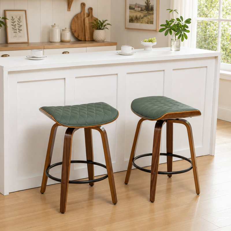 Tabourets de bar pivotants en similicuir Gerald, Vert, 25.39"