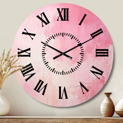 Gold And Pink Minimal Abstract River IV - Fuschia Black Face Wall Clock