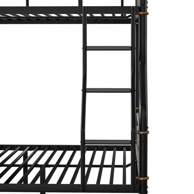 Lit superposé double au-dessus de grand lit double, conception en métal polyvalent, noir amovible pour plus de flexibilité,
