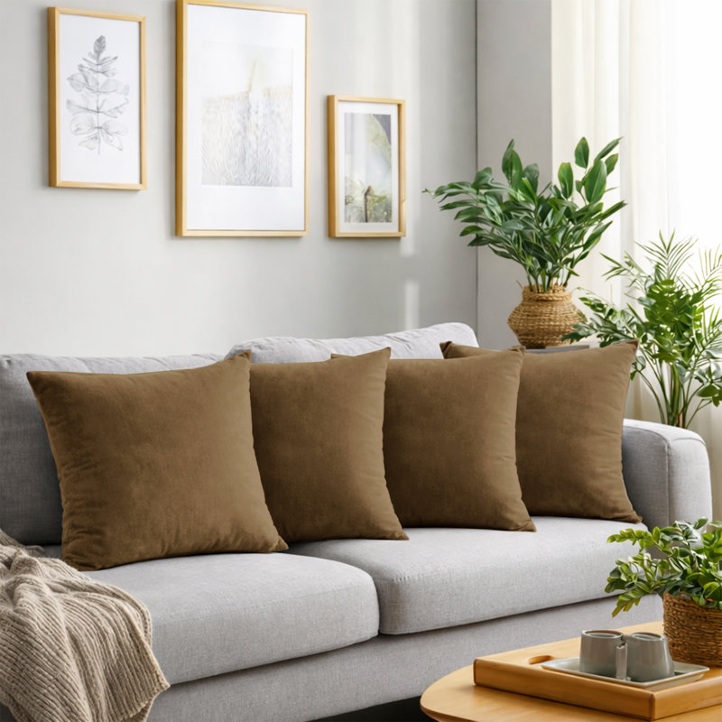 Crushed Velvet Cushion Cover Set (Set of 4), Brown