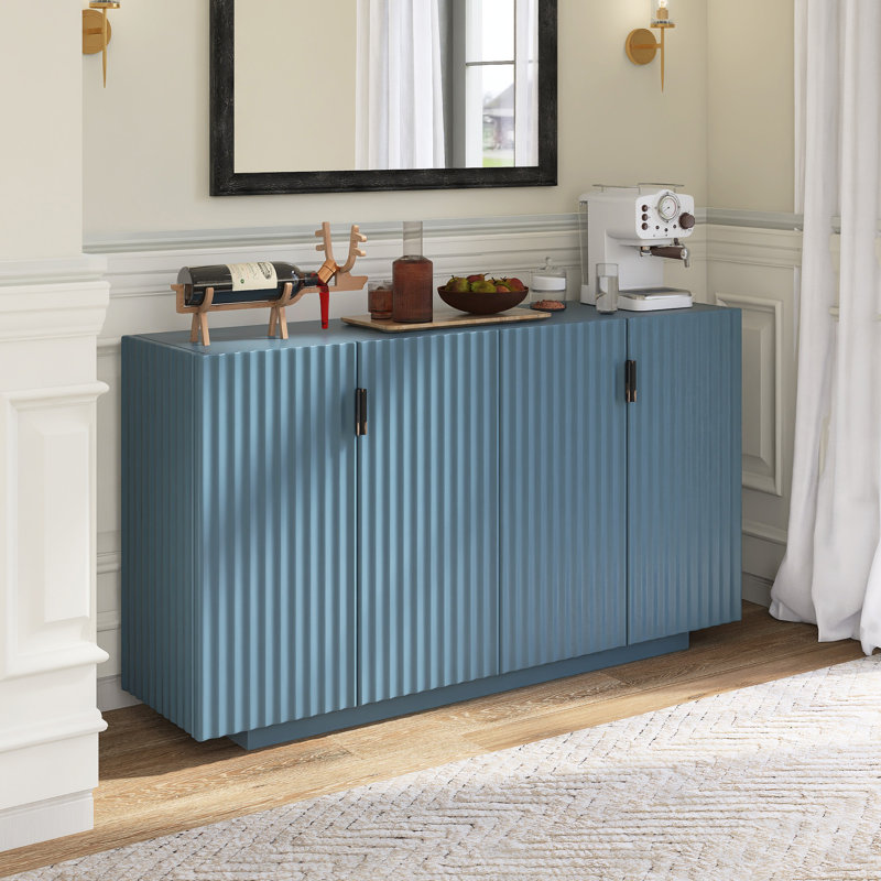 Buffet 60 "à 4 portes cannelées en bois avec tablettes réglables 60", Bleu antique