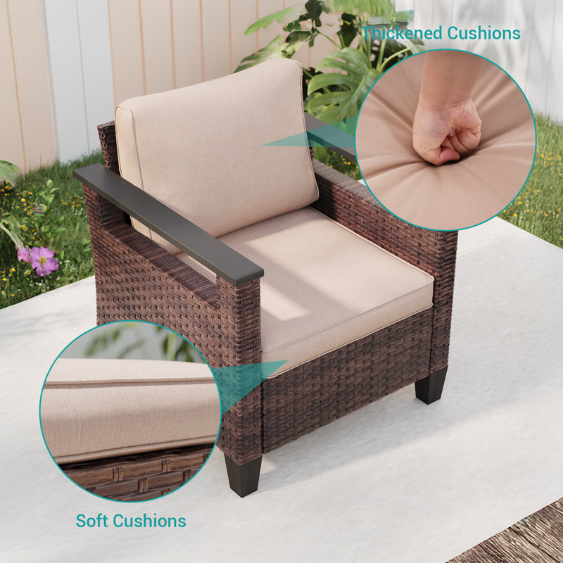 5 Piece PE Rattan Furniture Set with Side Table, Patio Chair, Sand