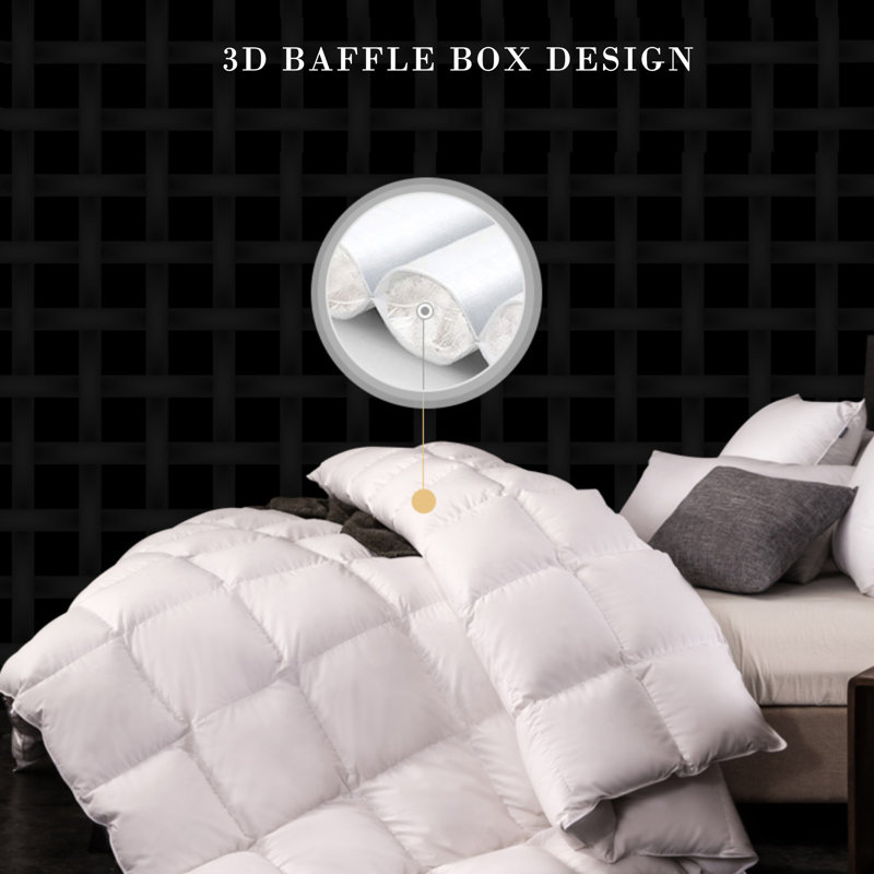 All Season Feather Down Quilted Comforter Corner Tabs Down Proof Cotton Duvet-450 Fill Power, California King Comforter