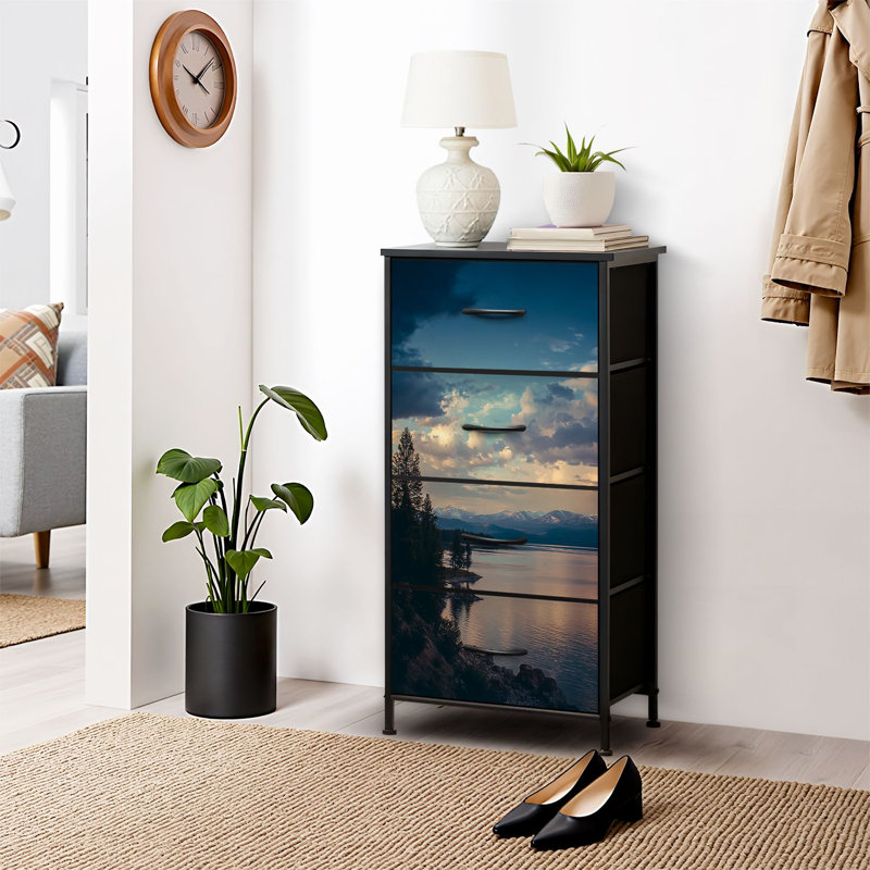 4 Drawer Dresser for Bedroom, Narrow Chest of Drawers, Wooden Top and Study Iron Frame 18"x37.5"-(WxH)