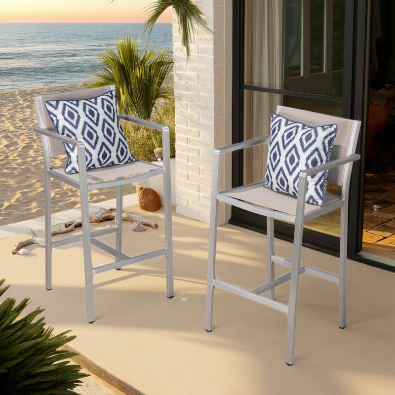 Set of 2 Barstool Pair - 45" Tall Aluminum Frame Stools with Weather-Resistant Mesh Seating