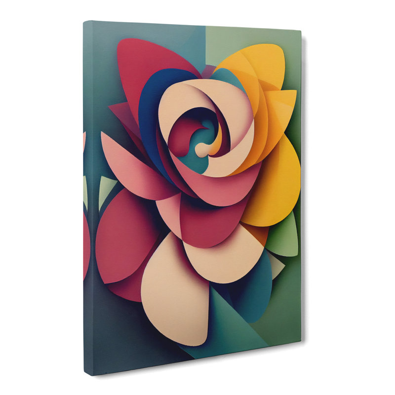 Koussa Floral Flowers Cubism - Wrapped Canvas Print, 60cm H x 40cm W x 3cm D