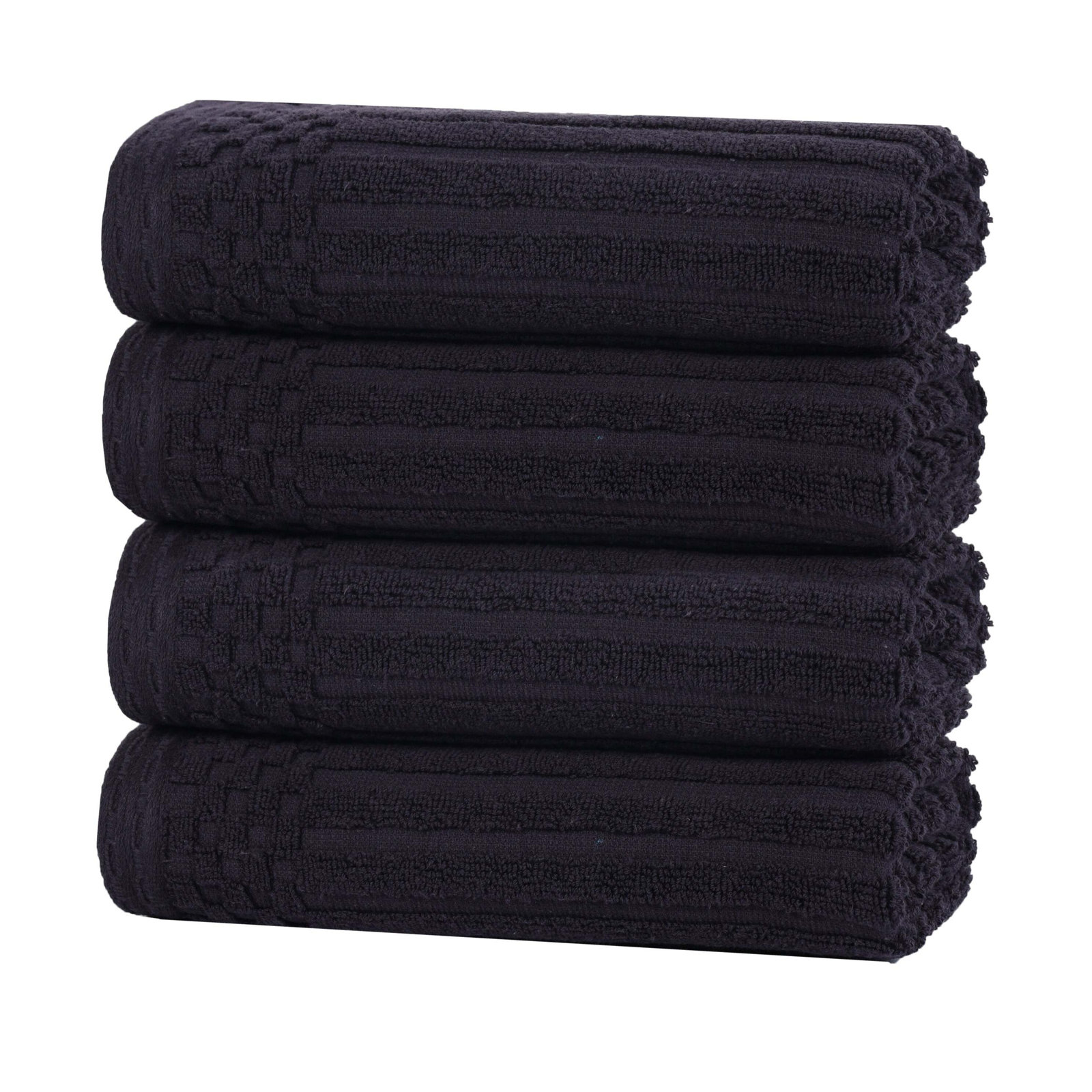 Checkered Border Cotton Hand Towel Set, Black