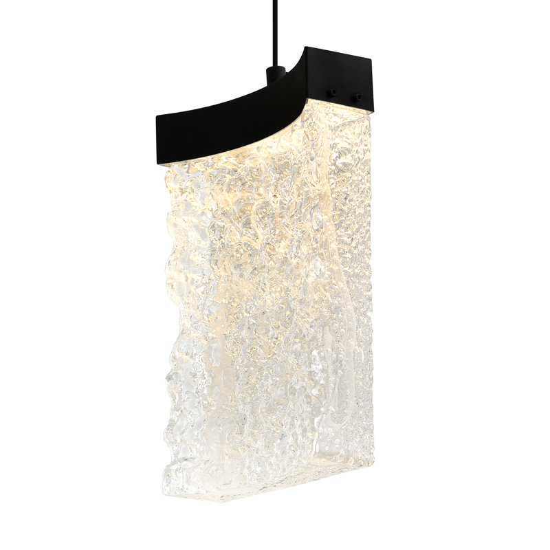 Integrated LED 36" Black Modern Chandelier with Handmade Textured Glass for Dining Room Foyer Bedroom Living Room, Black