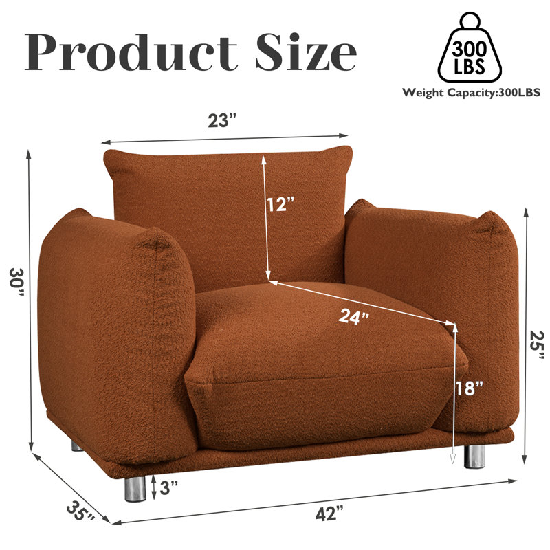 Fauteuil d'appoint rembourré Tranay, Laine d'agneau brune