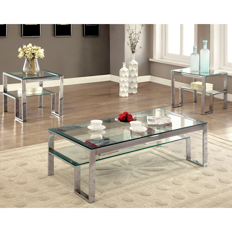 Table de bout avec rangement en verre Kyton, Chrome