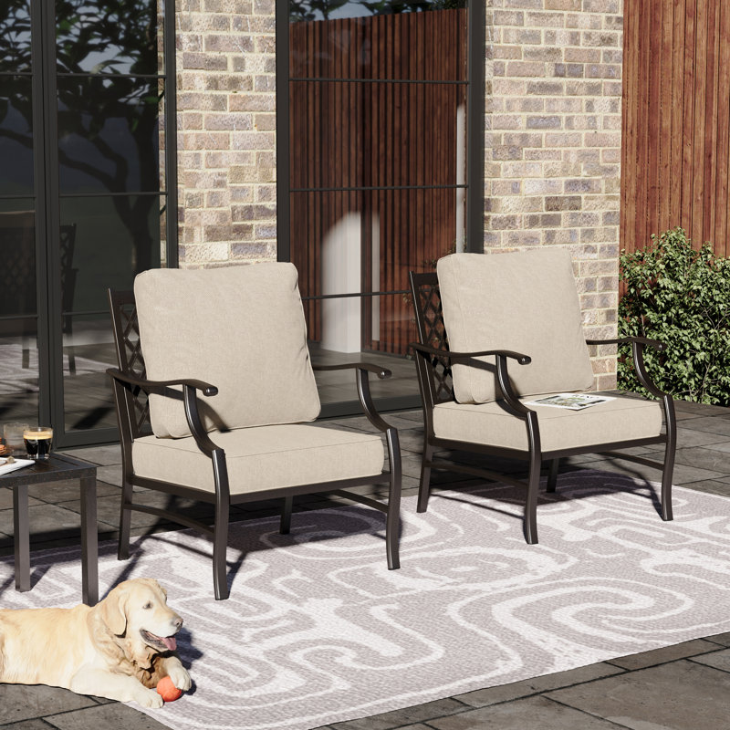 Chaise de patio en métal avec coussins Argirios (ensemble de 2), Beige