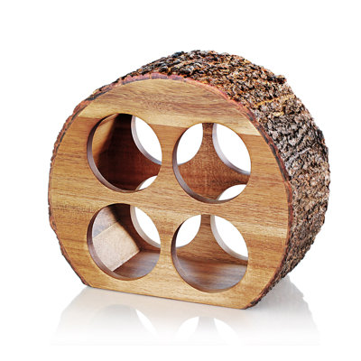 Acacia Wood Countertop Wine Rack With Natural Bark, 4-Bottles by One Allium Way