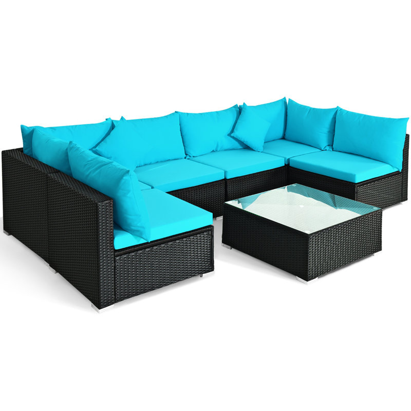 6 - Person Patio Conversation Set with Cushions, Blue
