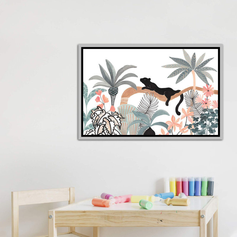 Jaguar dans la jungle, H 26 po x l 40 po x 1,5 po, Toile avec cadre argenté
